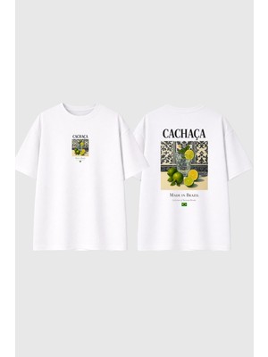 Urbvn Cachaça Tasarım Baskılı Beyaz Oversize T Shirt