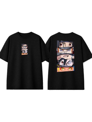 Urbvn Anime Eyes 2 Tasarım Baskılı Siyah Oversize T-Shirt