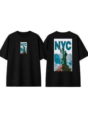 Urbvn Nyc 2 Tasarım Baskılı Siyah Oversize T-Shirt