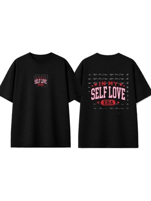 Urbvn Self Love Era Tasarım Baskılı Siyah Oversize T-Shirt