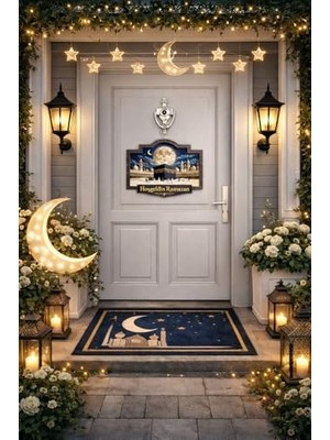 Skygo 28-23 cm Hoş Geldin Ramazan Dekorlu Ahşap Kapı Süsü, Ramazan Süsleri, Ramazan Tavan Süsü