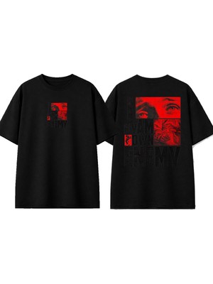 Urbvn Enemy Tasarım Baskılı Siyah Oversize T-Shirt