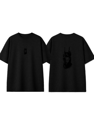 Urbvn Black Doberman Tasarım Baskılı Siyah Oversize T-Shirt