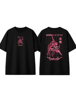 Urbvn Neon Genesis Tasarım Baskılı Siyah Oversize T-Shirt