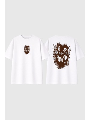 Urbvn Beatles 5 Tasarım Baskılı Beyaz Oversize T Shirt