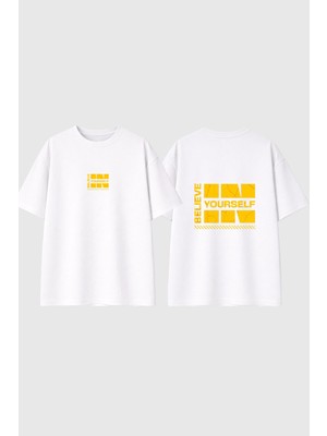 Urbvn Yourself 2 Tasarım Baskılı Beyaz Oversize T Shirt