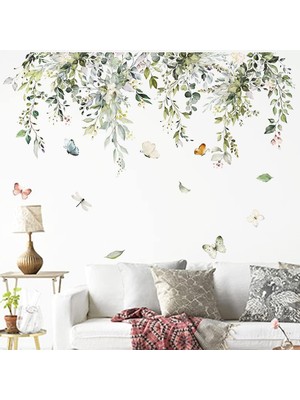 Skygo Nefes Alabilen Bant, 2 Parça Yeşil Bitki Duvar Stickerı, 30 x 90 cm Duvar Dekoru Kelebek Duvar Kağıdı, Çocuk Odası, Bebek Odası, Oturma Odası ve Ofisler Için Çıkarılabilir Duvar Stickerı