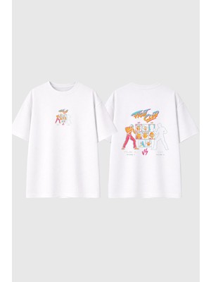 Urbvn Street Fighter 2 Tasarım Baskılı Beyaz Oversize T Shirt