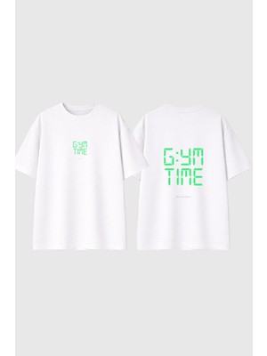 Urbvn Gym Time Tasarım Baskılı Beyaz Oversize T Shirt