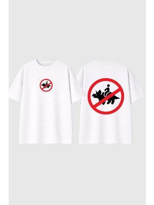 Urbvn Dont Ride A Dino Tasarım Baskılı Beyaz Oversize T Shirt