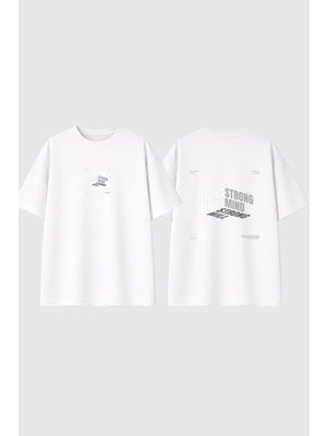 Urbvn Strong Mind Tasarım Baskılı Beyaz Oversize T Shirt