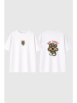 Urbvn Not Today Tasarım Baskılı Beyaz Oversize T Shirt