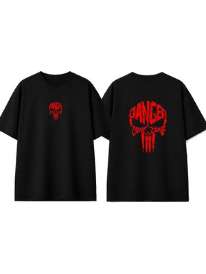 Urbvn Danger Skull Tasarım Baskılı Siyah Oversize T-Shirt