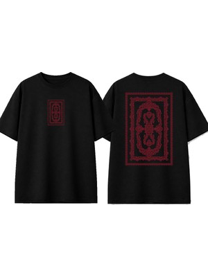 Urbvn Red Anatolian Carpet Tasarım Baskılı Siyah Oversize T-Shirt