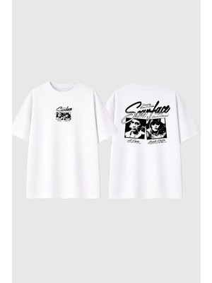 Urbvn Scarface 8 Tasarım Baskılı Beyaz Oversize T Shirt