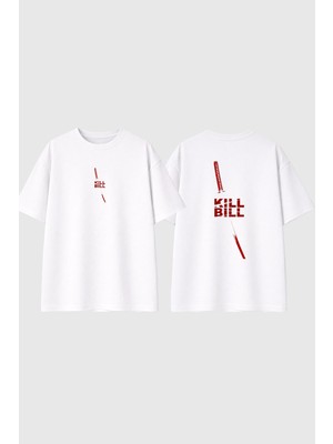 Urbvn Kıllbıll Sword Tasarım Baskılı Beyaz Oversize T Shirt