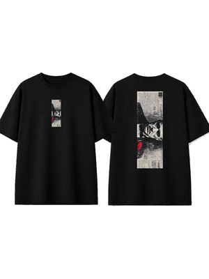 Urbvn Father Tasarım Baskılı Siyah Oversize T-Shirt