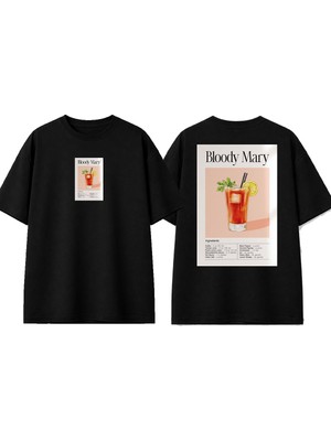 Urbvn Bloody Mary Tasarım Baskılı Siyah Oversize T-Shirt