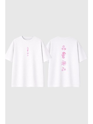 Urbvn Seashelf Tasarım Baskılı Beyaz Oversize T Shirt