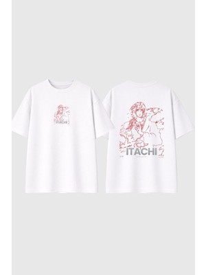 Urbvn Itachi 2 Tasarım Baskılı Beyaz Oversize T Shirt