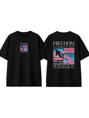 Urbvn Free Mind Tasarım Baskılı Siyah Oversize T-Shirt