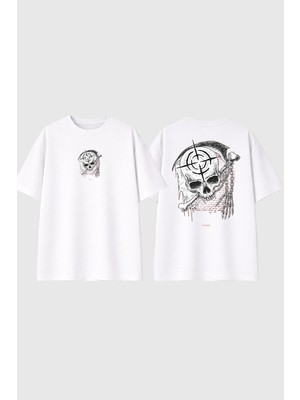 Urbvn Skull 6 Tasarım Baskılı Beyaz Oversize T Shirt