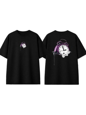 Urbvn Melting Time Tasarım Baskılı Siyah Oversize T-Shirt