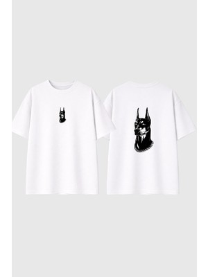 Urbvn Black Doberman Tasarım Baskılı Beyaz Oversize T Shirt
