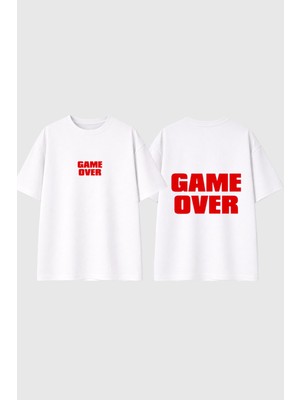 Urbvn Game Over Red Tasarım Baskılı Beyaz Oversize T Shirt