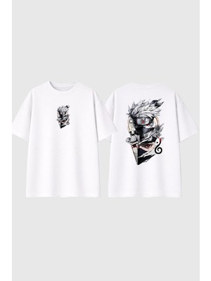 Urbvn Samurai Anime Tasarım Baskılı Beyaz Oversize T Shirt