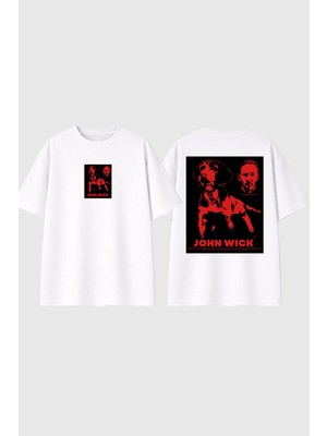 Urbvn Jhon Wick Tasarım Baskılı Beyaz Oversize T Shirt