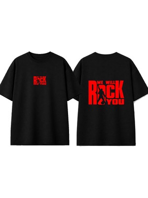Urbvn Rock You Tasarım Baskılı Siyah Oversize T-Shirt