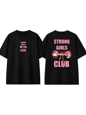 Urbvn Strong Girl Tasarım Baskılı Siyah Oversize T-Shirt