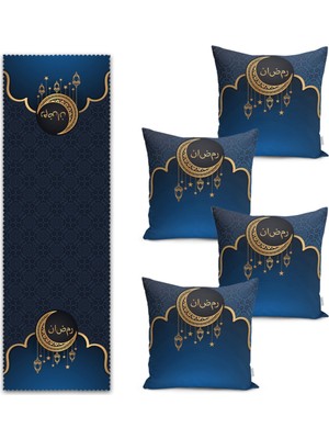 Özbience Hilal Motifli Ramazan Dijital Baskılı Runner ve Kırlent Kılıfı Seti