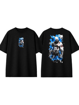 Urbvn Guardian Blue Tasarım Baskılı Siyah Oversize T-Shirt