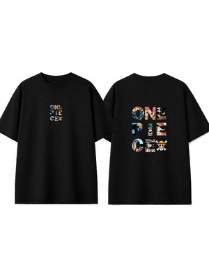 Urbvn One Piece Tasarım Baskılı Siyah Oversize T-Shirt