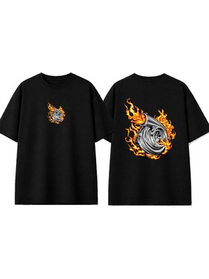 Urbvn Turbo Tasarım Baskılı Siyah Oversize T-Shirt