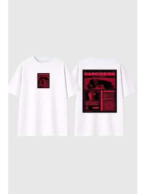 Urbvn Narcist Tasarım Baskılı Beyaz Oversize T Shirt