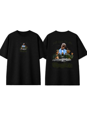 Urbvn Tupac 3 Tasarım Baskılı Siyah Oversize T-Shirt