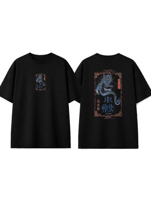 Urbvn Dragon3 Tasarım Baskılı Siyah Oversize T-Shirt