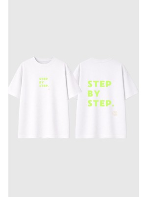 Urbvn Step By Step Tasarım Baskılı Beyaz Oversize T Shirt