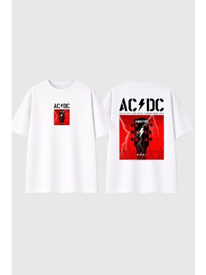 Urbvn Acdc Tour Tasarım Baskılı Beyaz Oversize T Shirt