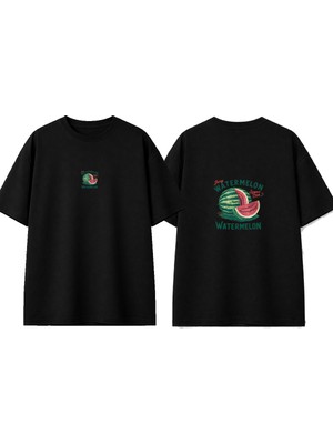 Urbvn Juicy Watermelon Tasarım Baskılı Siyah Oversize T-Shirt