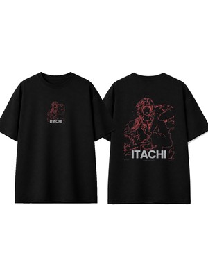 Urbvn Itachi 2 Tasarım Baskılı Siyah Oversize T-Shirt