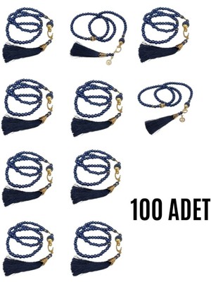 Urfakent Namaz Tesbihi Vavlı 99'lu Cam Incili Esma'ul Hüsna Dua Kartı Ile Lacivert Renk Hediyelik 100 Adet