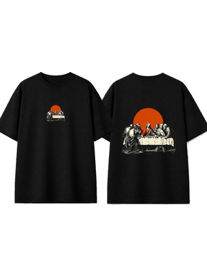 Urbvn Jesus Tasarım Baskılı Siyah Oversize T-Shirt