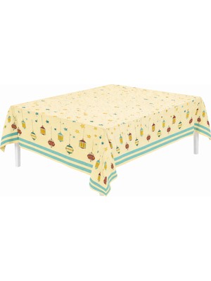 Özbience Ramazan Temalı Masa Örtüsü 160X240 cm Iftar Sofrası Dekorasyonu Sarı Fener Desenli