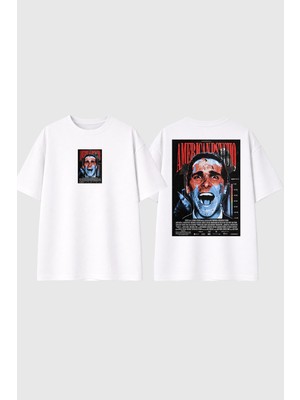 Urbvn American Psycho Tasarım Baskılı Beyaz Oversize T Shirt