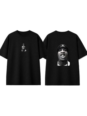 Urbvn Asap Teeth Tasarım Baskılı Siyah Oversize T-Shirt
