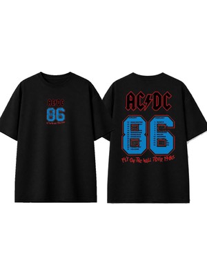 Urbvn Acdc 86 Tasarım Baskılı Siyah Oversize T-Shirt